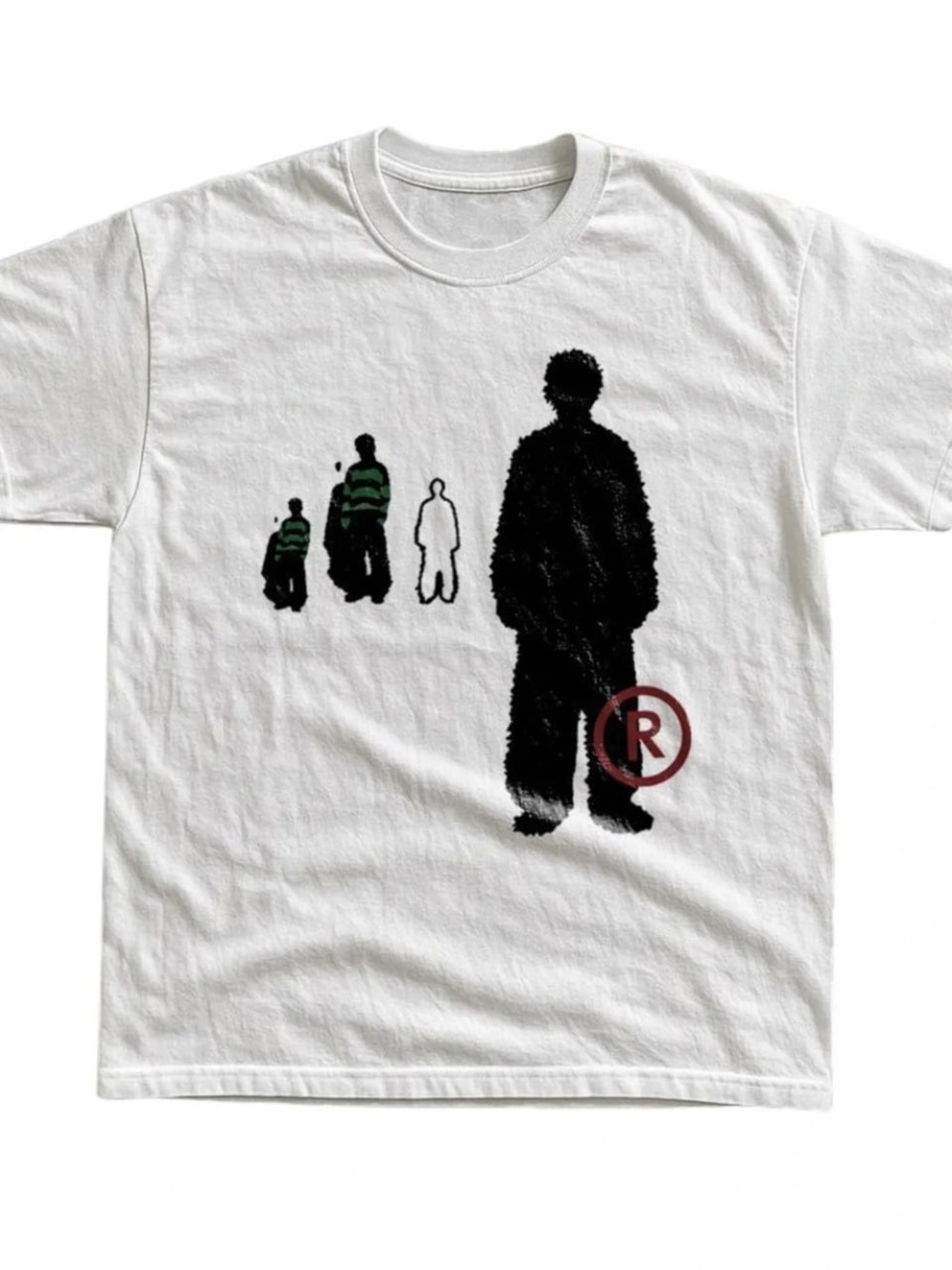White Short Sleeve Tee with Black Silhouette Graphic